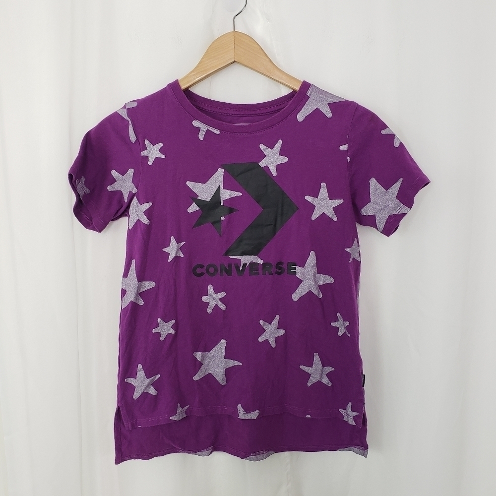 Converse GIRLS purple silver glitter star tee size large